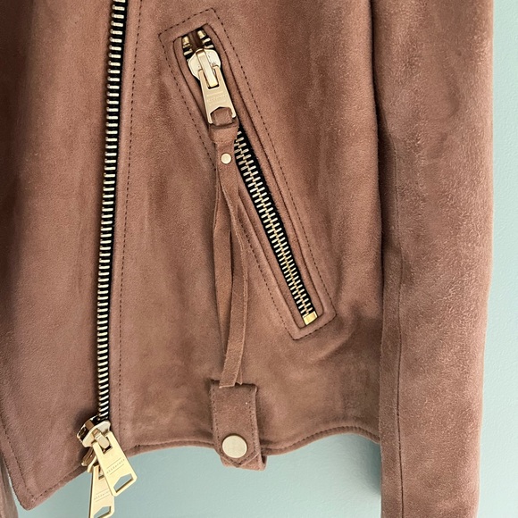 All Saints Luna Suede Biker Jacket XS Tan Brown - Picture 7 of 16